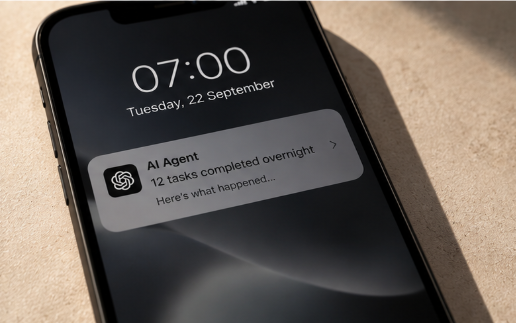 Mobilvarsling om oppgaver en AI-agent har fullført gjennom natten